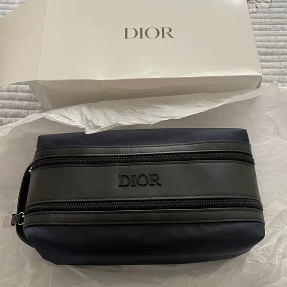 Dior Navy & Black Toiletry Bag Drop Kit Pouch Travel case, Dual Zipper, NEW - Picture 1 of 9